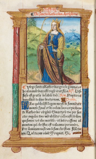 Gedrukt Getijdenboek (Gebruik van Rome): fol. 109v, St. Catharina door Guillaume Le Rouge