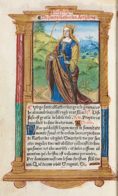Gedrukt getijdenboek (gebruik van Rome): fol. 109v, St. Catherine door Guillaume Le Rouge