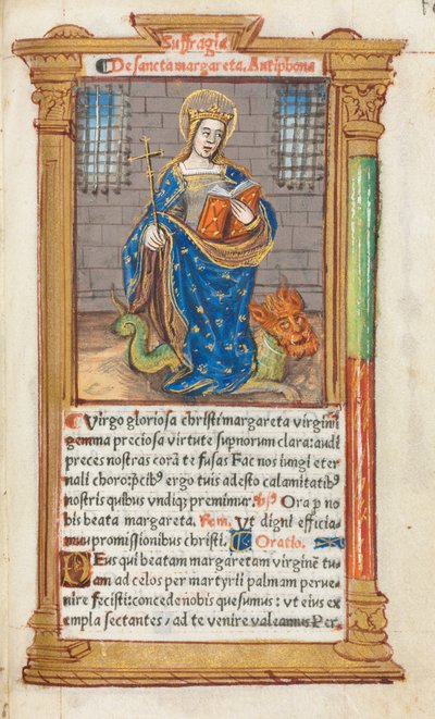 Gedrukt getijdenboek (gebruik van Rome): fol. 110r, St. Margaretha door Guillaume Le Rouge