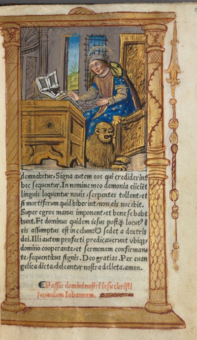 Gedrukt getijdenboek (gebruik van Rome): fol. 20r, St. Marcus door Guillaume Le Rouge