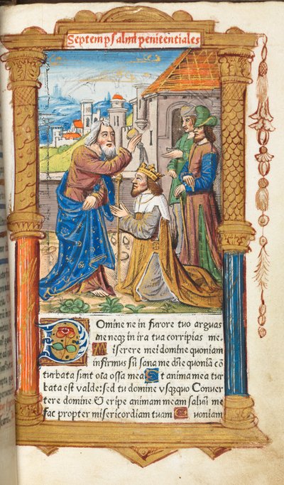 Gedrukt Getijdenboek (Gebruik van Rome): fol. 65r, David en Samuel door Guillaume Le Rouge
