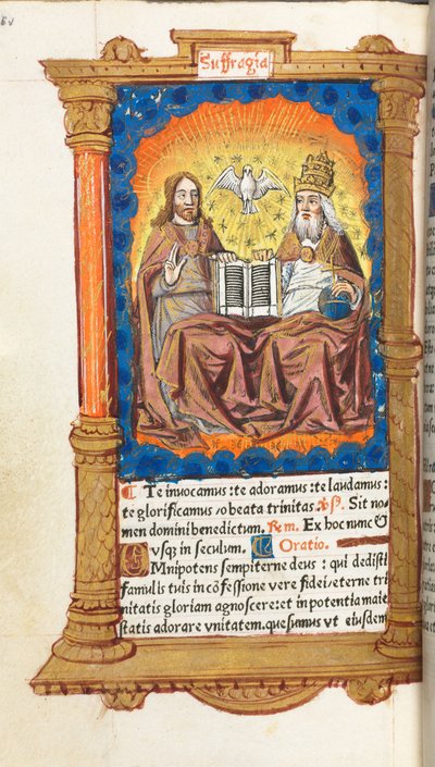 Gedrukt getijdenboek (gebruik van Rome): fol. 94v, De Drie-eenheid door Guillaume Le Rouge