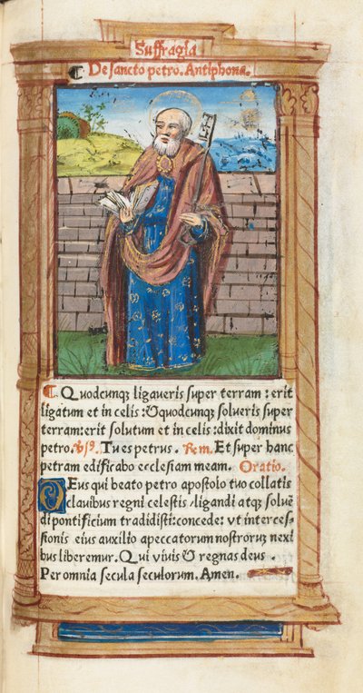 Gedrukt getijdenboek (gebruik van Rome): fol. 99r, St. Peter door Guillaume Le Rouge