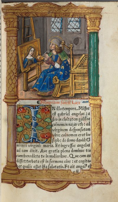 Gedrukt Getijdenboek Gebruik van Rome: fol.18r, St. Lucas door Guillaume Le Rouge