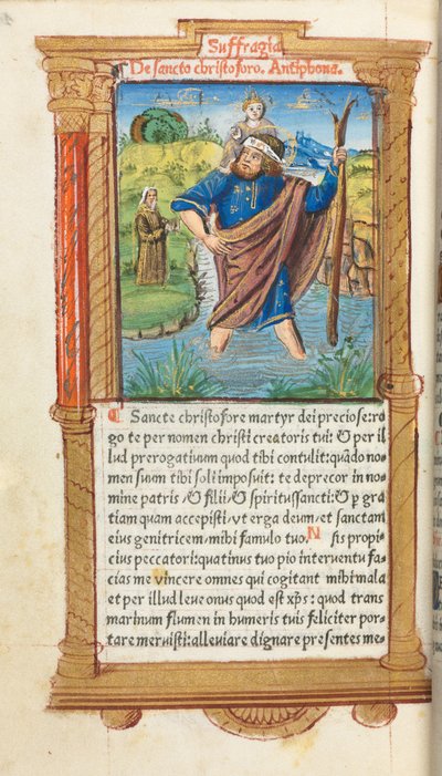 Gedrukt Getijdenboek Gebruik van Rome: fol. 101v, St. Christoffel, 1510 door Guillaume Le Rouge
