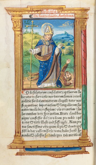 Gedrukt Getijdenboek Gebruik van Rome: fol. 105v, St. Claude als Bisschop, 1510 door Guillaume Le Rouge