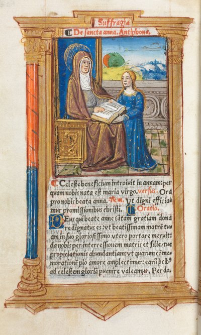 Gedrukt getijdenboek Gebruik van Rome: fol. 108v, St. Anna en de Maagd Maria door Guillaume Le Rouge