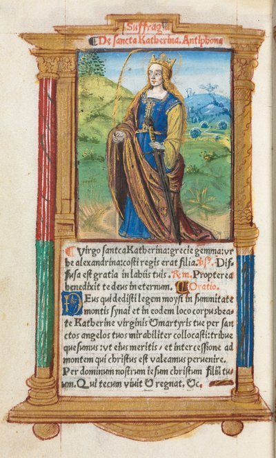 Gedrukt getijdenboek Gebruik van Rome: fol. 109v, Sint Catharina, 1510 door Guillaume Le Rouge