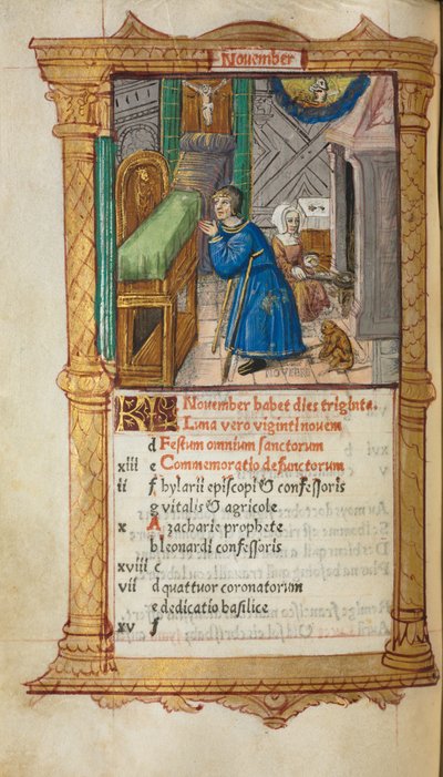 Gedrukt Getijdenboek Gebruik van Rome: fol. 12v, November kalenderpagina, 1510 door Guillaume Le Rouge