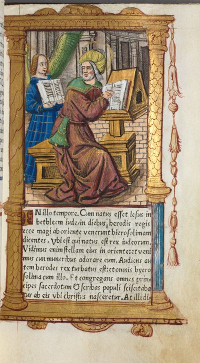 Gedrukt Getijdenboek Gebruik van Rome: fol. 19r, St. Mattheüs, 1510 door Guillaume Le Rouge