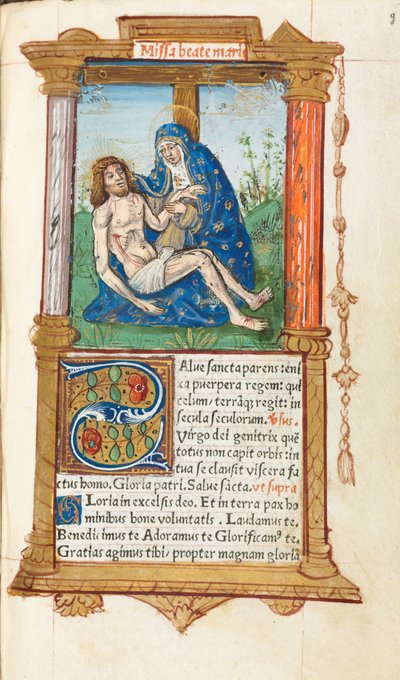 Gedrukt Getijdenboek Gebruik van Rome: fol. 53r, Pieta, 1510 door Guillaume Le Rouge