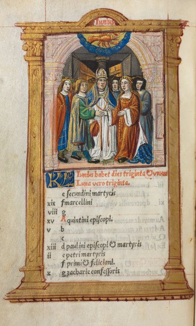 Gedrukt Getijdenboek Gebruik van Rome: fol. 7v, Juni kalenderillustratie door Guillaume Le Rouge
