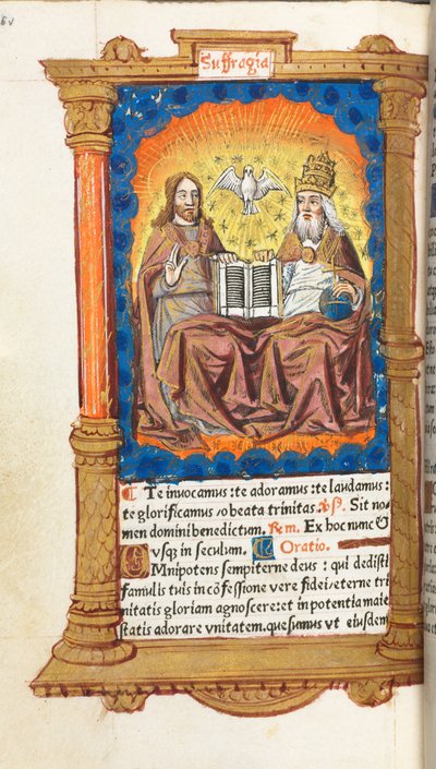 Gedrukt Gebedenboek Gebruik van Rome: fol. 94v, De Drie-eenheid door Guillaume Le Rouge