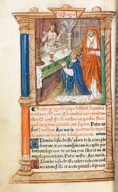 Gedrukt Getijdenboek Gebruik van Rome: fol. 96v, Mis van St. Gregorius, 1510 door Guillaume Le Rouge