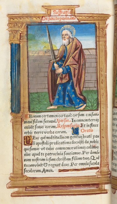 Gedrukt Getijdenboek Gebruik van Rome: fol. 99v, St. Paulus, 1510 door Guillaume Le Rouge
