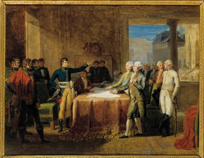 Napoleontische Oorlog: Ondertekening van de Voorlopige Vrede van Leoben (17 april) door Guillaume Lethiere