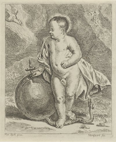 Christuskind met wereldbol en slang door Guillaume Pierre Mensaert