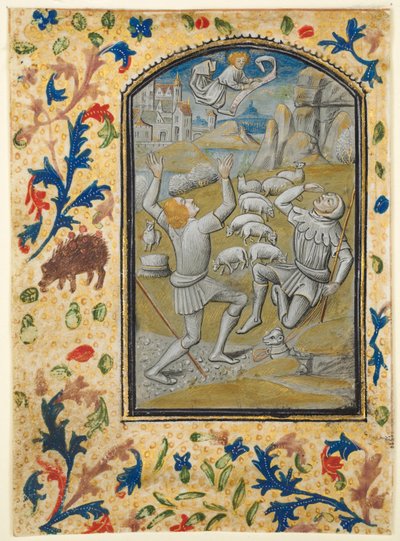 Blad uit een Getijdenboek: Aankondiging aan de Herders door Guillaume Vrelant