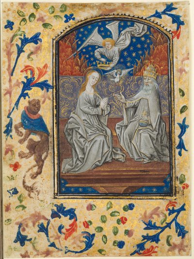 Blad uit een Getijdenboek: Maagd en Kind op de troon, ca. 1470-1480 door Guillaume Vrelant