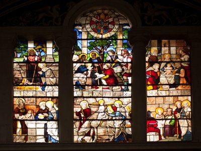Episode uit het leven van Jezus, glas-in-lood door William van Marcillat (1470-1529) 1509, koor van de Basiliek Santa Maria del Popolo, Rome door Guillaume de  Marcillat