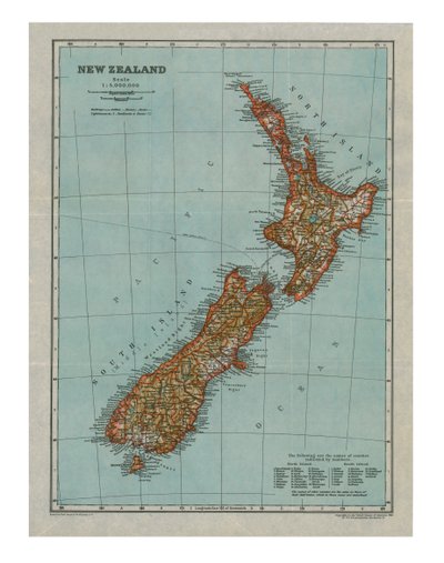 Kaart van Nieuw-Zeeland, ca. 1910 door Gull Engraving Company