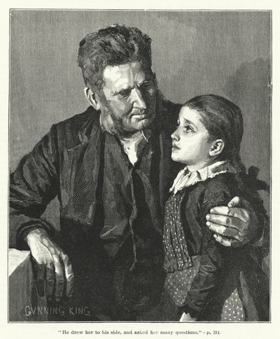 "Hij trok haar naar zich toe en stelde haar veel vragen" (gravure) door Gunning (after) King
