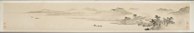 Landschap met visser en gedicht (inkt op papier) door Guo Xu Guo Xu