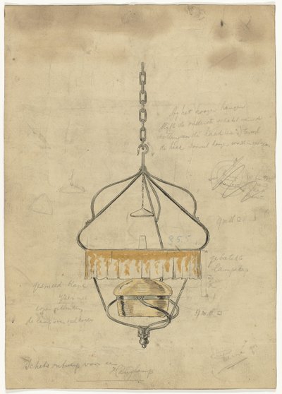 Ontwerp voor een hanglamp door Gust van de Wall Perné (signed by artist)