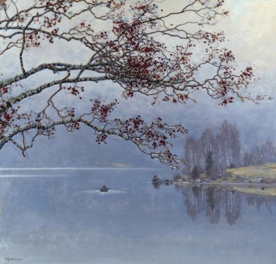Herfstsfeer aan het meer door Gustaf Edolf Fjaestad