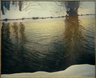 Winteravond aan de rivier door Gustaf Edolf Fjaestad