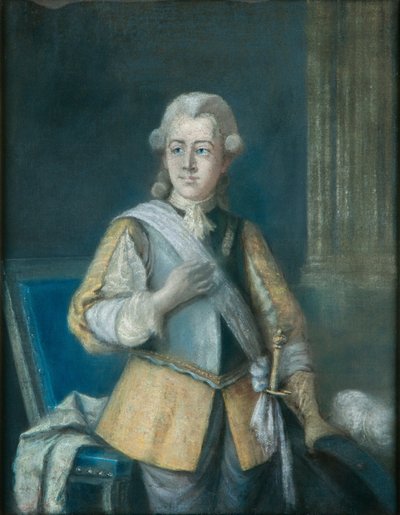 Gustaaf III, koning van Zweden 1772-1792, in een door Gustavus Adolphus geïnspireerde jurk door Gustaf L Lundberg
