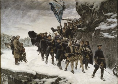 Het lichaam van koning Carl XII van Zweden naar huis brengen door Gustaf Olaf Cederstrom