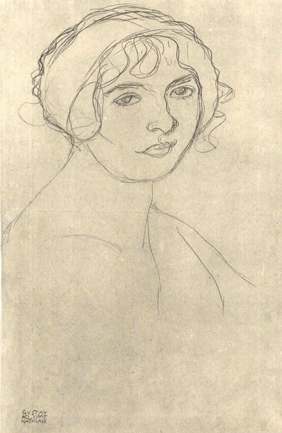 Borstbeeld van een naakt meisje naar rechts door Gustav Klimt