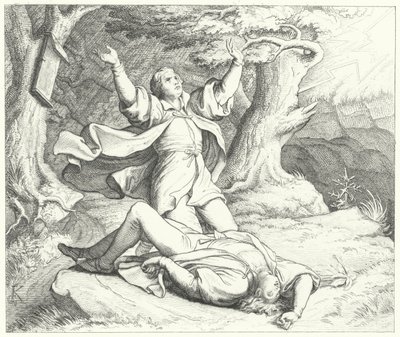 Alexis, vriend van Maarten Luther, nadat hij door de bliksem is getroffen tijdens hun reizen, 1505 door Gustav Ferdinand Leopold Konig