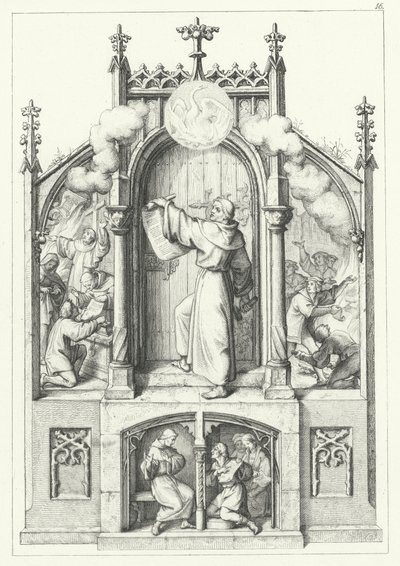 Vier scènes uit het leven van Maarten Luther (gravure) door Gustav Ferdinand Leopold Konig