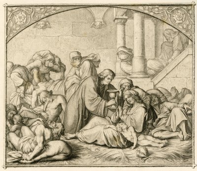 Luther met pestlijders in Wittenberg door Gustav Ferdinand Leopold Konig