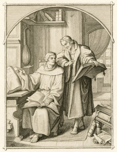 Maarten Luther en Philipp Melanchthon (Philippe, Philippus Melanchthon) door Gustav Ferdinand Leopold Konig