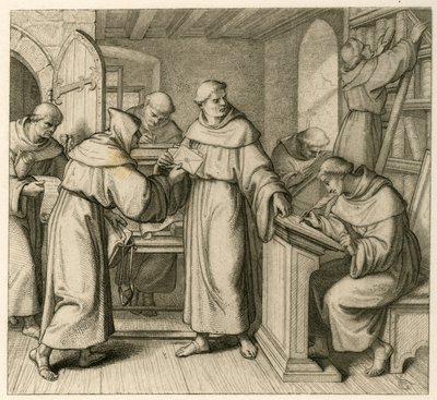 Maarten Luther als vicaris-generaal van het Augustijner klooster. Illustratie uit: "Dr. Martin Luther de Duitse hervormer", geïllustreerd door Gustav Koenig, uitgegeven door Rudolf Besser, Gotha door Gustav Ferdinand Leopold Konig