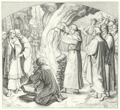 Maarten Luther verbrandt de pauselijke bul in Wittenberg, 1520 door Gustav Ferdinand Leopold Konig