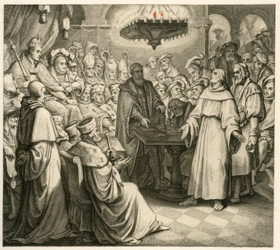 Maarten Luther voor keizer Karel, naast hem zijn broer Ferdinand door Gustav Ferdinand Leopold Konig