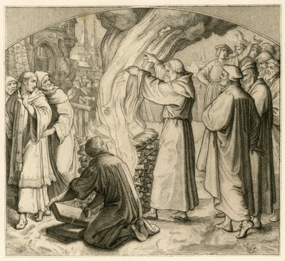 Maarten Luther verbrandt de bul van excommunicatie door Gustav Ferdinand Leopold Konig