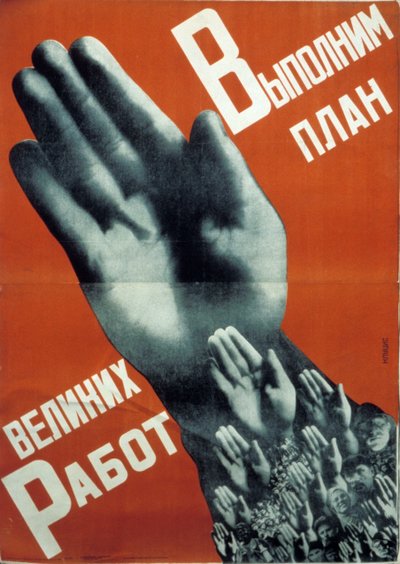 Sovjet-constructivistische poster uit 1930 door Gustav Klutsis, 