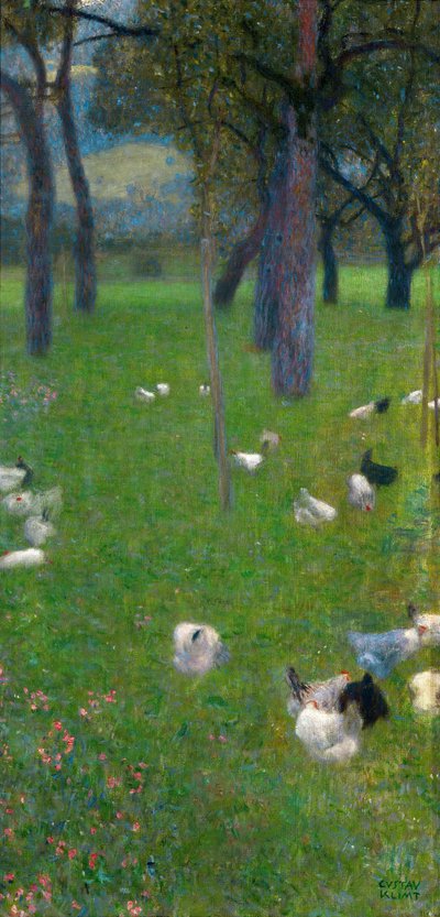 Na de regen Tuin met kippen in St. Agatha, 1898 door Gustav Klimt