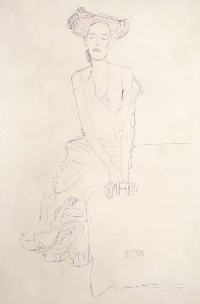 Aug Ruhubeit de jonge vrouw, steunend op haar handen, 1908 door Gustav Klimt