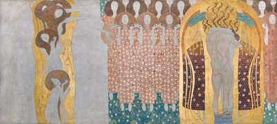 Beethovenfries: De kunsten, paradijskoor en omhelzing - Paneel 8, rechter lange muur door Gustav Klimt
