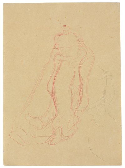 Kostuumstudie met samengevouwen handen, herhaling van de rechterkant, c.1903-04 door Gustav Klimt