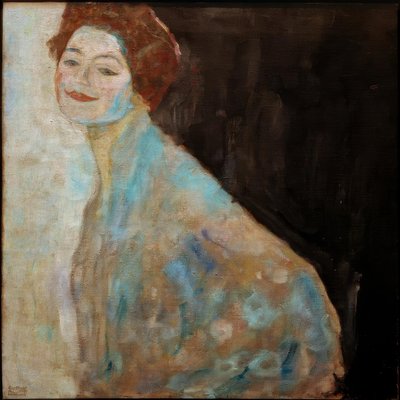 Damesportret in wit door Gustav Klimt