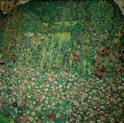 Tuinlandschap met bergtop door Gustav Klimt