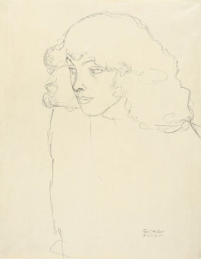 Halflang Portret van een Meisje in Driekwart Profiel van Links door Gustav Klimt