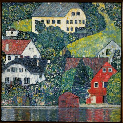 Huizen in Unterach aan de Attersee door Gustav Klimt